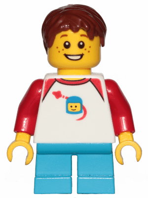 LEGO Boy Freckles Classic Space Shirt with Red Sleeves Dark Azure Short Legs Reddish Brown Hair (idea051) Twilight Minifigure