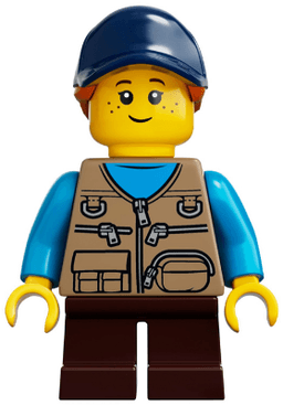 Child - Girl, Dark Tan Vest over Dark Azure Shirt, Dark Brown Short Legs, Dark Blue Cap with Dark Orange Ponytail, Freckles