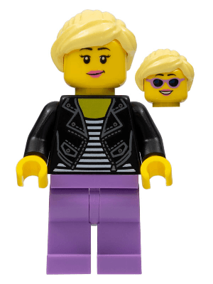 LEGO Woman Black Leather Jacket Medium Lavender Legs Bright Light Yellow Hair (idea081) Twilight Minifigure