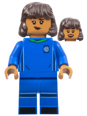 LEGO Soccer Player Female Blue Uniform Medium Nougat Skin Dark Brown Hair (idea130) Twilight Minifigure