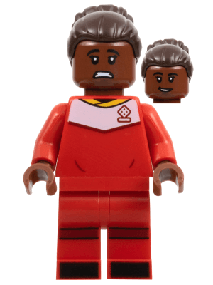 LEGO Soccer Player Female Red Uniform Reddish Brown Skin Dark Brown Hair with Bun (idea133) Twilight Minifigure