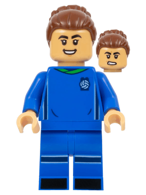 LEGO Soccer Player Female Blue Uniform Medium Tan Skin Reddish Brown Bun (idea136) Twilight Minifigure