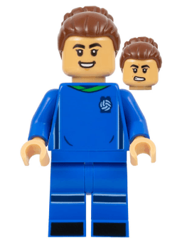 Soccer Player, Female, Blue Uniform, Medium Tan Skin, Reddish Brown Bun