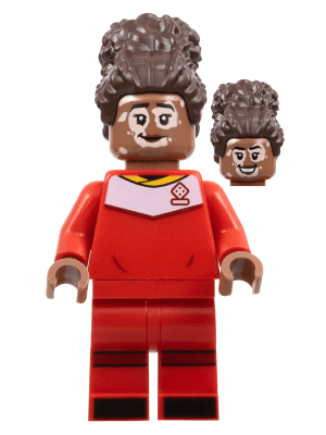 LEGO Soccer Player Female Red Uniform Medium Brown Skin Dark Brown Updo Vitiligo (idea139) Twilight Minifigure