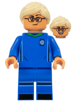 LEGO Soccer Player Female Blue Uniform Nougat Skin Tan Ponytail Glasses (idea140) Twilight Minifigure