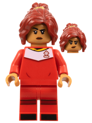 LEGO Soccer Player Female Red Uniform Medium Nougat Skin Dark Red Ponytail (idea141) Twilight Minifigure