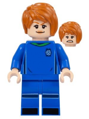LEGO Soccer Player Female Blue Uniform Light Nougat Skin Dark Orange Side Bangs (idea142) Twilight Minifigure