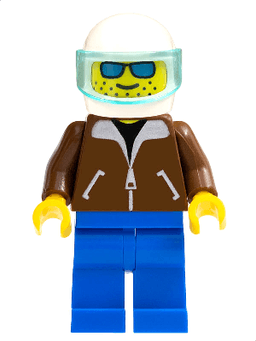 Helicopter Pilot - Brown Jacket, Blue Legs, White Helmet, Trans-Light Blue Visor