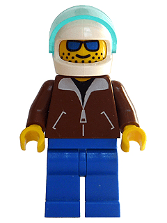 Helicopter Pilot - Reddish Brown Jacket, Blue Legs, White Helmet, Trans-Light Blue Visor