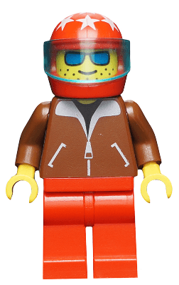Jacket Brown - Red Legs, Red Helmet 7 White Stars, Trans-Light Blue Visor, Blue Sunglasses