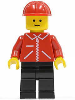 Jacket Red with Zipper - Red Arms - Black Legs, Red Construction Helmet