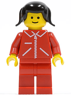 Jacket Red with Zipper - Red Arms - Red Legs, Black Pigtails Hair