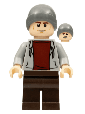 Dinosaur Market Stall Owner - Male, Light Bluish Gray Hoodie, Dark Brown Legs, Dark Bluish Gray Beanie