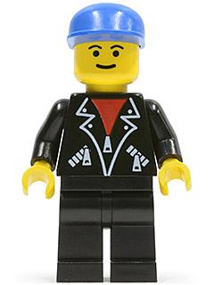 Leather Jacket with Zippers - Black Legs, Blue Cap, Eyebrows