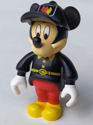 LEGO Mickey Mouse Figure with Red Pants Black Fireman Uniform Black Cap (mck003) Disney Minifigure