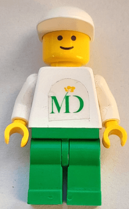 MD Foods - White Torso (Sticker on Both Sides), Green Legs, White Cap