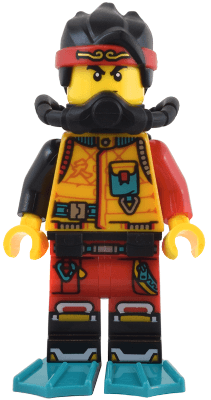Monkie Kid - Bright Light Orange Diving Suit, Black Scuba Gear, Dark Turquoise Flippers