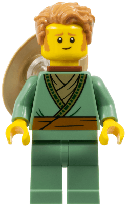 Fisherman - Sand Green Tunic, Medium Nougat Hair, Conical Hat on Back
