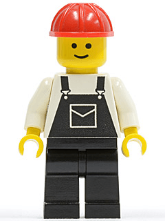 Overalls Black with Pocket, Black Legs, Red Construction Helmet
