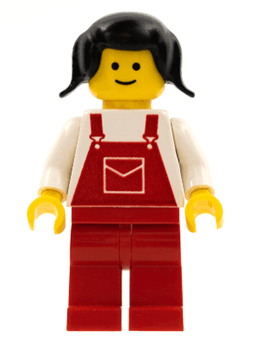 LEGO Overalls Red with Pocket Black Pigtails Hair (ovr009) minifigure