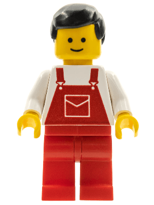 LEGO Overalls Red with Pocket Black Male Hair (ovr010) Town / City Minifigure