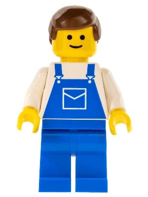LEGO Overalls Blue with Pocket Brown Male Hair (ovr012) Town / City Minifigure