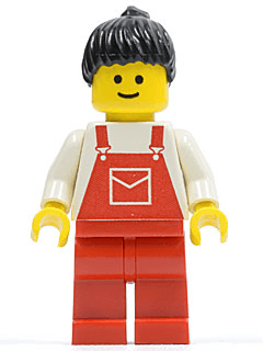 LEGO Overalls Red with Pocket Black Ponytail Hair (ovr026) Town / City Minifigure