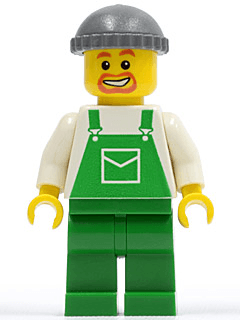 LEGO Overalls Green with Pocket Dark Bluish Gray Knit Cap Beard (ovr027) Town / City Minifigure