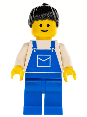 LEGO Overalls Blue with Pocket Black Ponytail Hair (ovr028) Town / City Minifigure