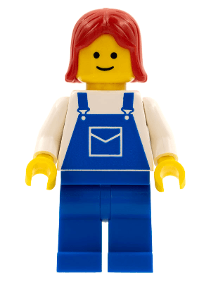 LEGO Overalls Blue with Pocket Red Female Hair (ovr029) Town / City Minifigure