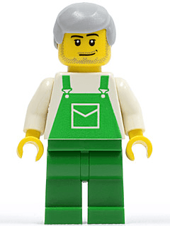 LEGO Overalls Green with Pocket Light Bluish Gray Male Hair (ovr032) Town / City Minifigure
