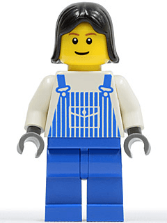 LEGO Overalls Striped Blue with Pocket Black Female Hair (ovr033) minifigure