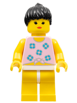 Blue Flowers - Yellow Legs, Black Ponytail Hair
