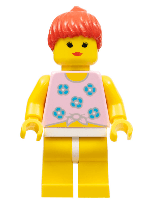 Blue Flowers - Yellow Legs, Red Ponytail Hair