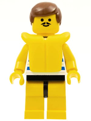LEGO Horizontal Blue and Light Green Stripes Brown Male Hair Life Jacket (par025) Town / City Minifigure