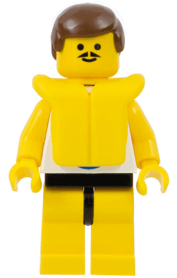 Surfboard on Ocean - Yellow Legs, Brown Male Hair, Life Jacket