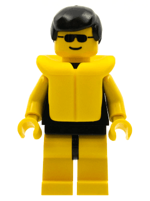 LEGO Plain Black Torso with Yellow Arms Sunglasses Black Male Hair Life Jacket (par036) Town / City Minifigure