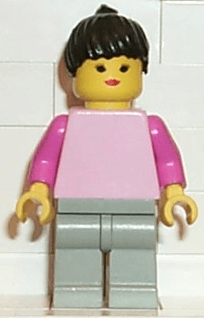LEGO Plain Pink Torso with Dark Pink Arms Black Ponytail Hair (par040) minifigure