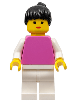 LEGO Plain Dark Pink Torso with White Arms Black Ponytail Hair (par041) minifigure