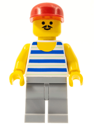 LEGO Horizontal Blue and Light Green Stripes Red Cap (par056) Town / City Minifigure