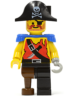 LEGO Pirate Shirt with Knife Black Pirate Hat with Skull Blue Epaulettes (pi023) Pirates Minifigure