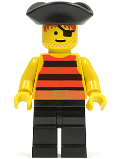Pirate Red / Black Stripes Shirt, Black Legs, Black Pirate Triangle Hat
