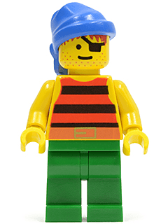 Pirate Red / Black Stripes Shirt, Green Legs, Blue Bandana