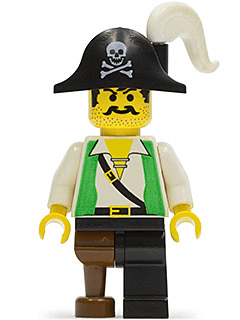 LEGO Pirate Green Vest Black Pirate Hat with Skull (pi050) Pirates Minifigure