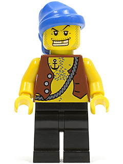 Pirate Vest and Anchor Tattoo, Black Legs, Blue Bandana, Gold Tooth