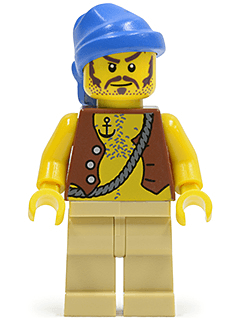 Pirate Vest and Anchor Tattoo, Tan Legs, Blue Bandana, Brown Moustache
