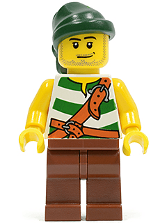 LEGO Pirate Green / White Stripes Reddish Brown Legs Dark Green Bandana Smirk and Stubble Beard (pi094) Pirates Minifigure