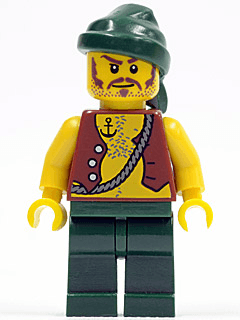 Pirate Vest and Anchor Tattoo, Dark Green Legs, Dark Green Bandana, Brown Moustache