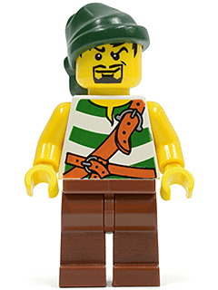 LEGO Pirate Green / White Stripes Reddish Brown Legs Dark Green Bandana Goatee (pi105) Pirates Minifigure