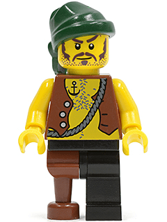 LEGO Pirate Vest and Anchor Tattoo Dark Green Bandana Brown Moustache (pi110) Pirates Minifigure